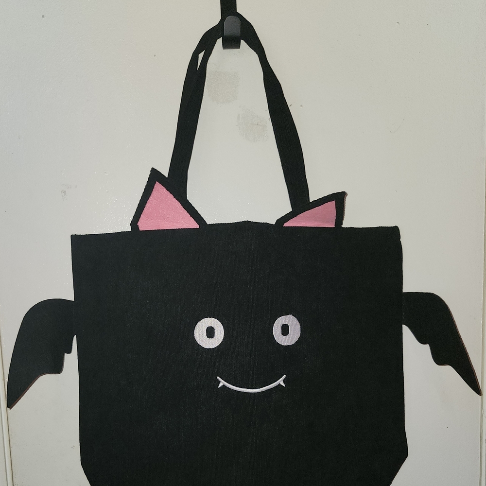 Black Bat Tote Bag with Pink Ears
